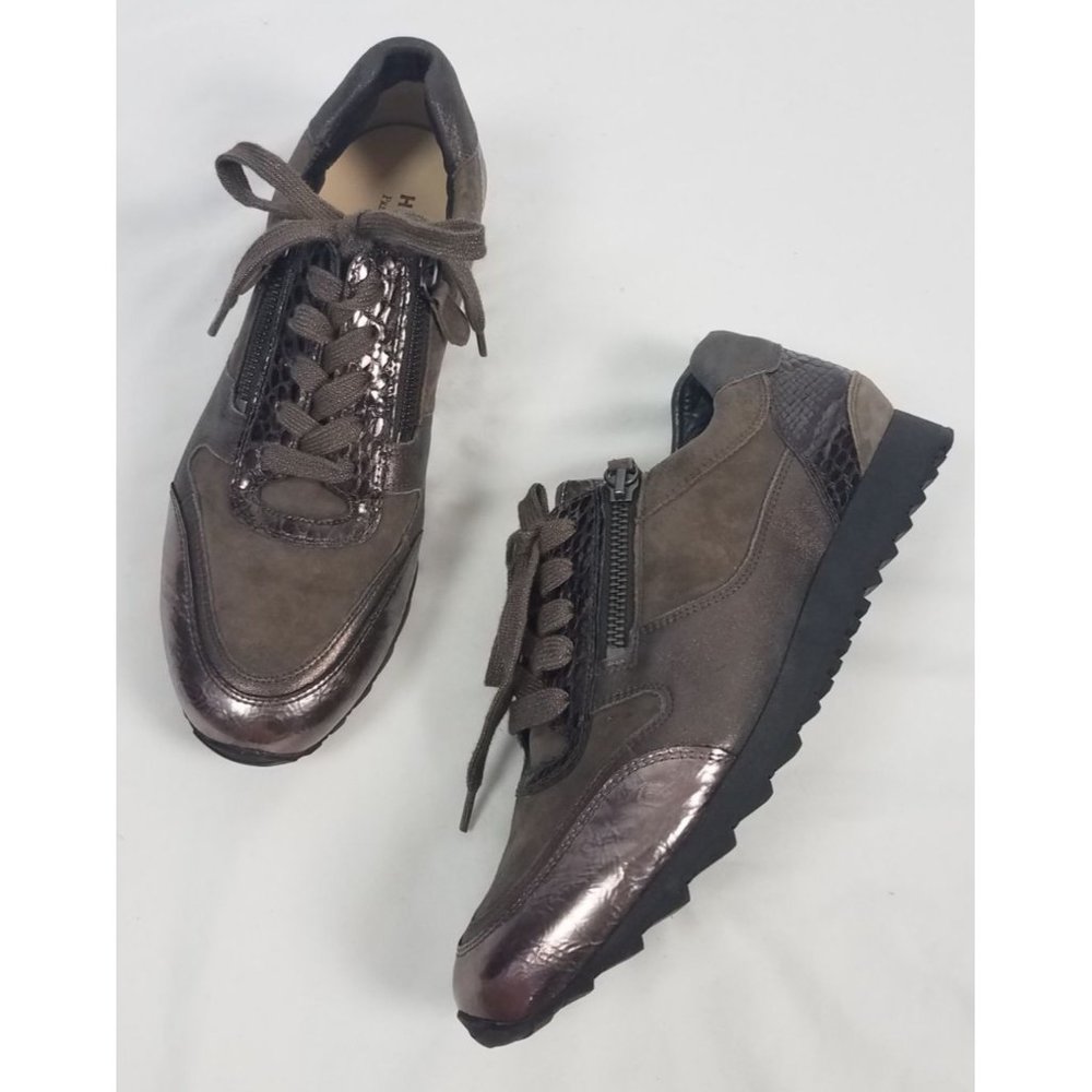 Hassia Women's Sz. 6 H Barcelona Bronze Suede and Leather Zip/Lace Up Sneakers
